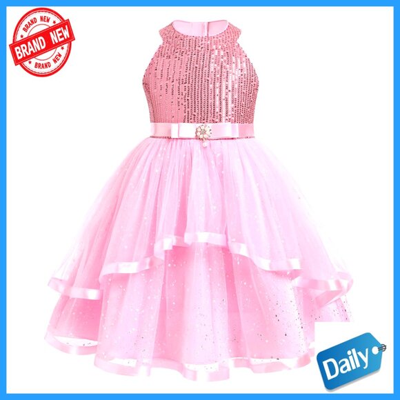 Toddler Girls Sequin Tulle Tutu Dress Pageant Flower Girl Formal Gown